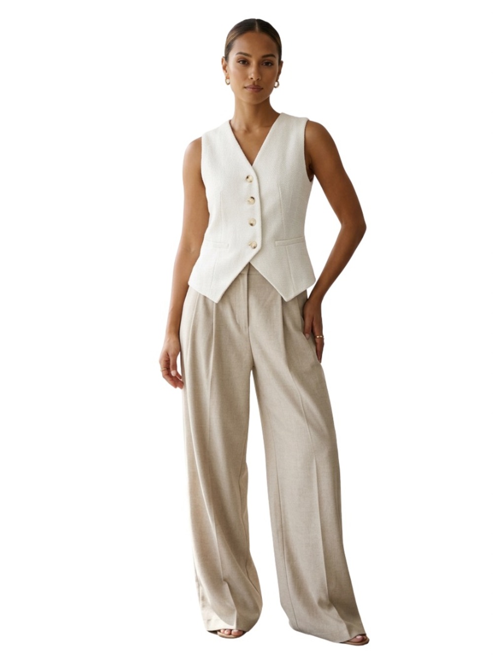 Cream Tweed Vest Gold Buttons Old Money Quiet Luxury Aesthetic NWOT Women's L